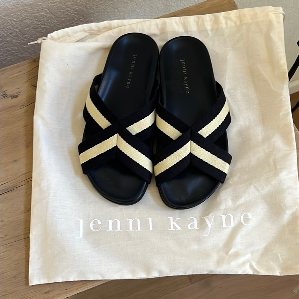 Jenni Kayne Black and Cream Criss-Cross Sandals - Picture 2 of 12